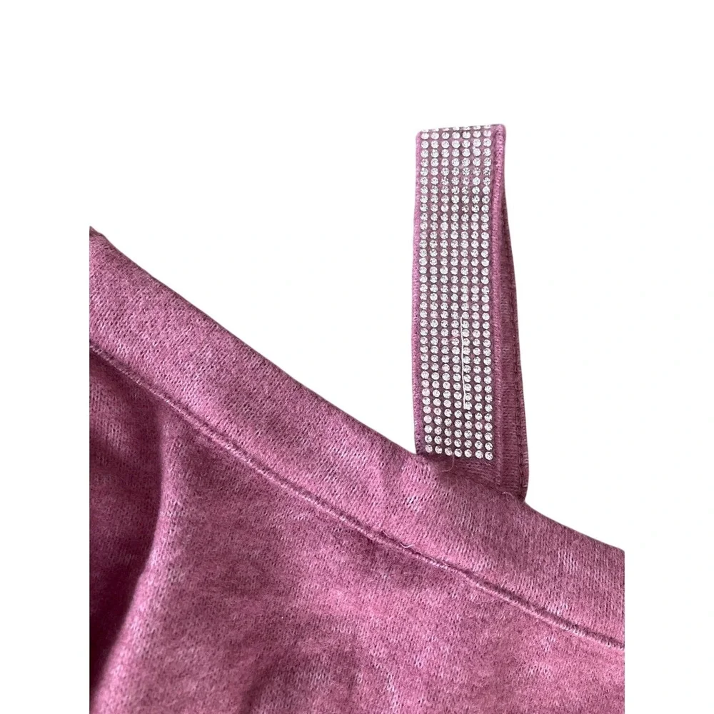 BY‎ design Mauve Heather Silver Embellished Neck Shoulder Dolman Knit Top M NWT